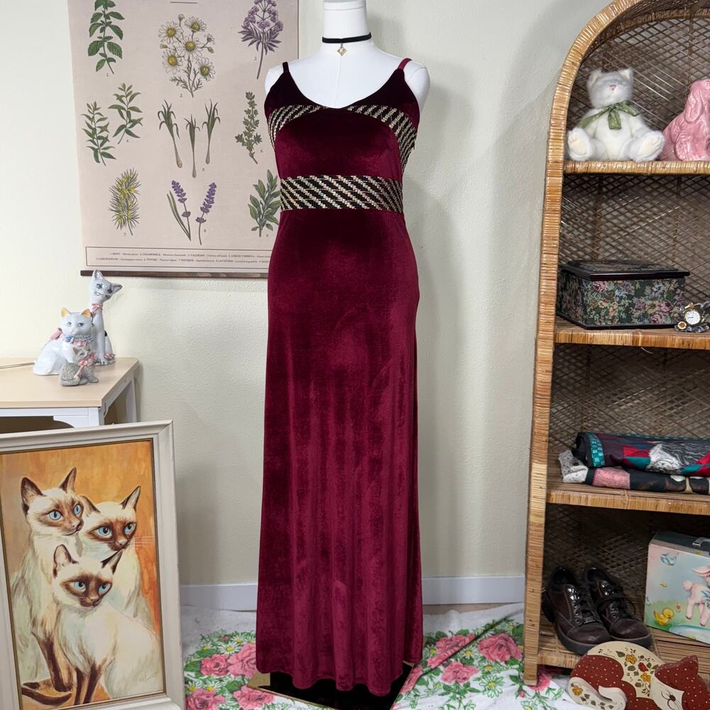 Red Velvet Sleeveless Maxi Dress Whimsigoth Romantic Goth Vampire Vamp Sexy M